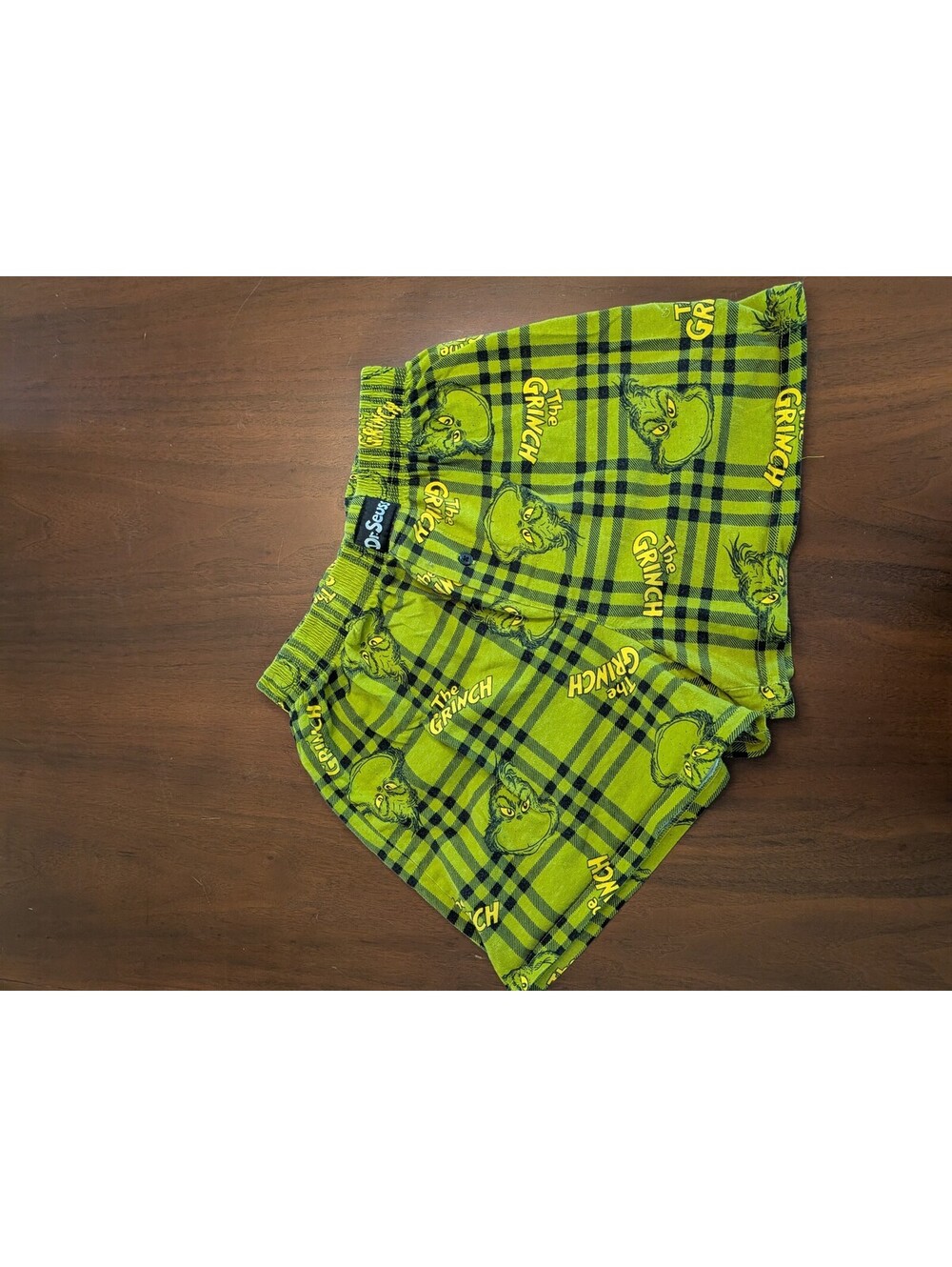The Grinch Green Plaid Cotton Lounge Shorts by Dr. Seuss, Size Medium